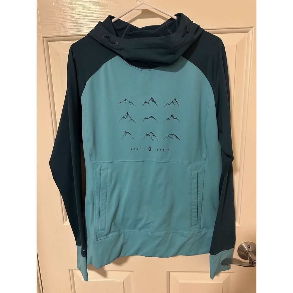 Scott Sports Hoodie Women L Blue Mountain Graphic Pullover Thumbhole Activewear